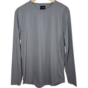 Cuts Clothing Curve Hem Long Sleeve Tee Shirt Men Large Light Gray Crew Stretch